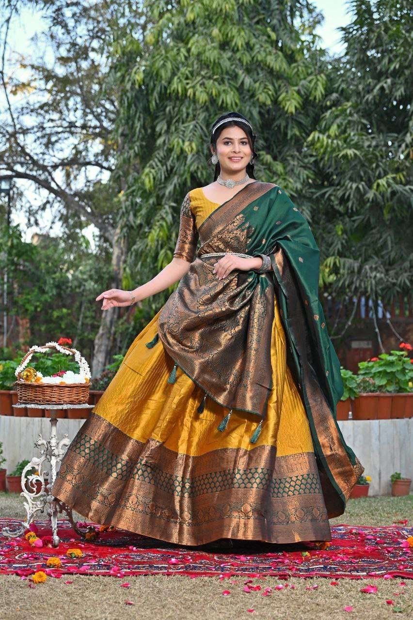 Women's Tussar Silk Patola Print Lehenga Choli Dupatta Set - Image 10